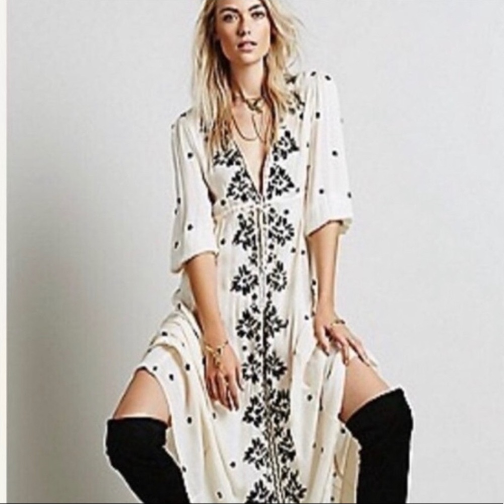 Free People Fable Embroidered White Maxi Dress S